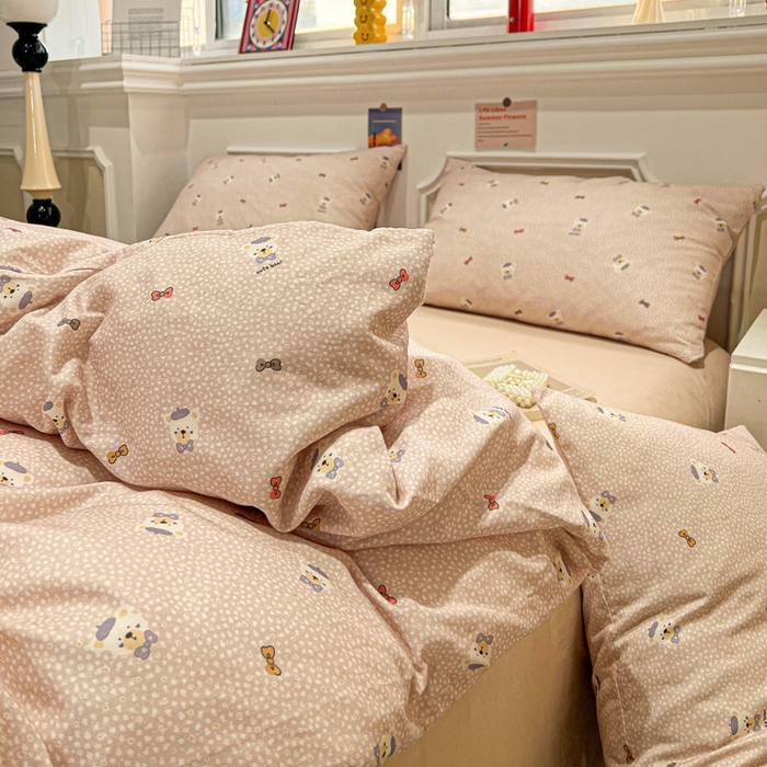 91家纺网 家纺一手货源 找家纺 亿梵家居 2025新款A类母婴级有氧全棉纯棉双层纱纯棉印花四件套-叠拍图知梦