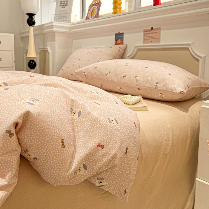 91家纺网 家纺一手货源 找家纺 亿梵家居 2025新款A类母婴级有氧全棉纯棉双层纱纯棉印花四件套-叠拍图知梦