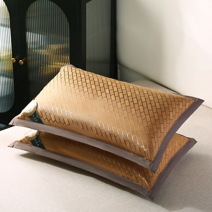 91家纺网 家纺一手货源 找家纺 小牛席业 2026新款冰藤枕套A夏凉枕套系列凉枕套夏天枕套冰丝枕套竹枕套藤枕套冰藤枕套 角标金玉满堂凉枕套（咖色）