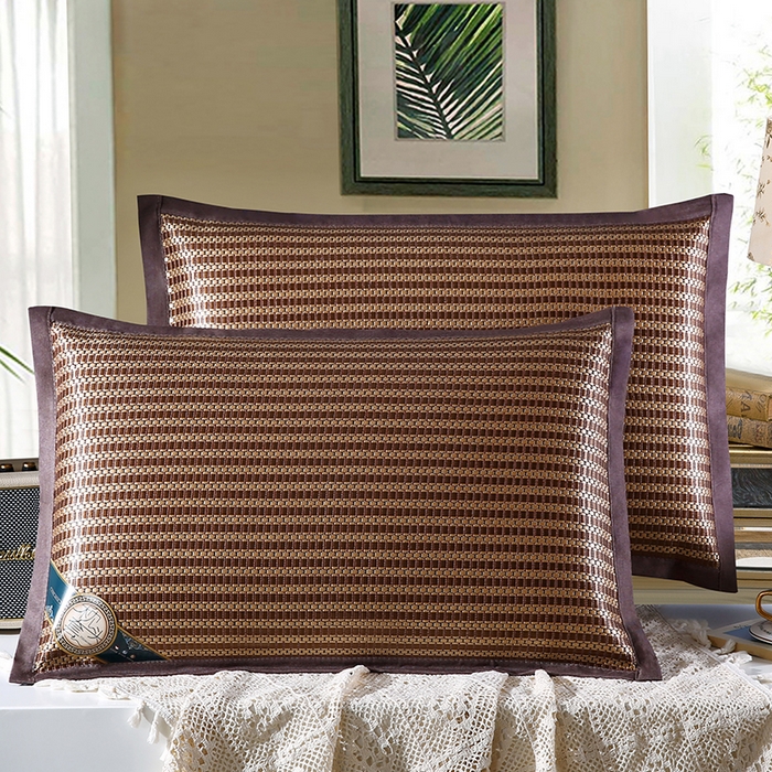 小牛席业 2026新款冰藤枕套A夏凉枕套系列凉枕套夏天枕套冰丝枕套竹枕套藤枕套冰藤枕套 角标冰藤凉枕套（条纹咖色）