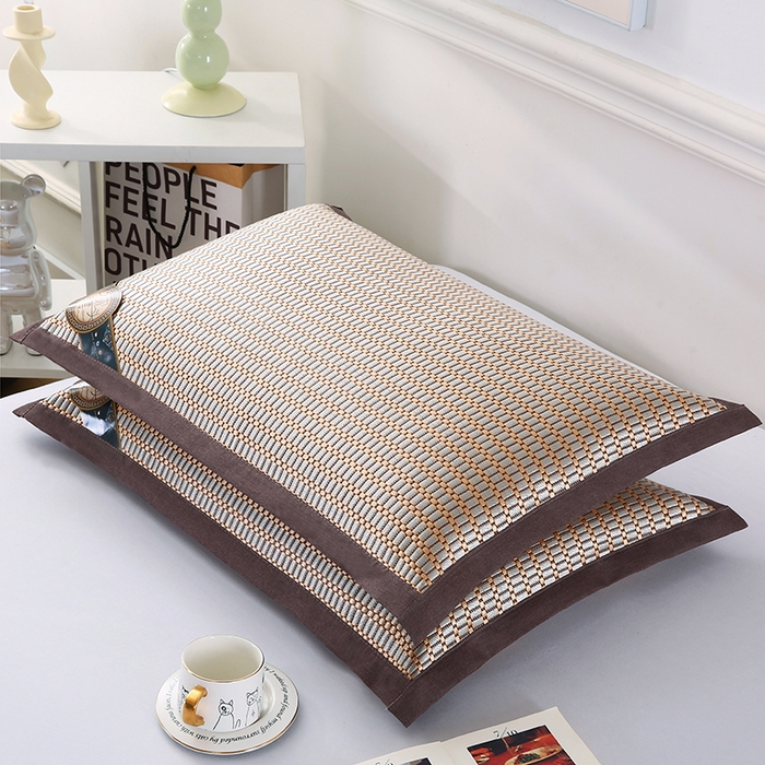 91家纺网 家纺一手货源 找家纺 小牛席业 2026新款冰藤枕套A夏凉枕套系列凉枕套夏天枕套冰丝枕套竹枕套藤枕套冰藤枕套 角标冰藤凉枕套（条纹金色）