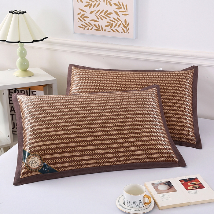 91家纺网 家纺一手货源 找家纺 小牛席业 2026新款冰藤枕套A夏凉枕套系列凉枕套夏天枕套冰丝枕套竹枕套藤枕套冰藤枕套 角标冰藤凉枕套（条纹咖色）