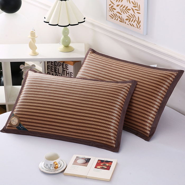 91家纺网 家纺一手货源 找家纺 小牛席业 2026新款冰藤枕套A夏凉枕套系列凉枕套夏天枕套冰丝枕套竹枕套藤枕套冰藤枕套 角标冰藤凉枕套（条纹咖色）