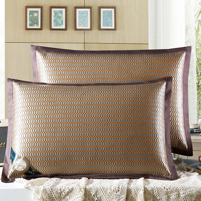 小牛席业 2026新款冰藤枕套A夏凉枕套系列凉枕套夏天枕套冰丝枕套竹枕套藤枕套冰藤枕套 角标冰藤凉枕套（条纹金色）