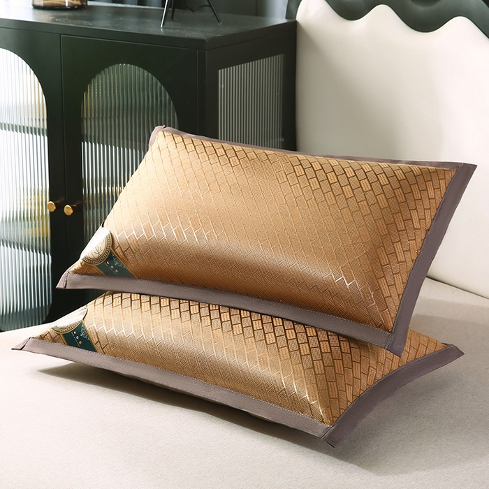 91家纺网 家纺一手货源 找家纺 小牛席业 2026新款冰藤枕套A夏凉枕套系列凉枕套夏天枕套冰丝枕套竹枕套藤枕套冰藤枕套 角标金玉满堂凉枕套（咖色）