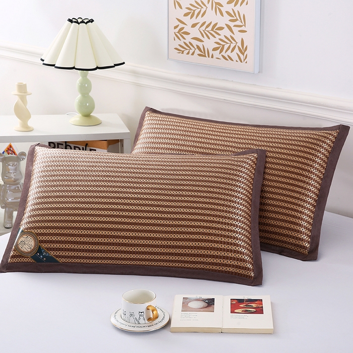 91家纺网 家纺一手货源 找家纺 小牛席业 2026新款冰藤枕套A夏凉枕套系列凉枕套夏天枕套冰丝枕套竹枕套藤枕套冰藤枕套 角标冰藤凉枕套（条纹咖色）