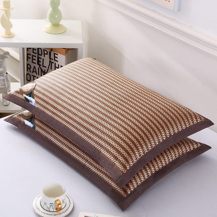 91家纺网 家纺一手货源 找家纺 小牛席业 2026新款冰藤枕套A夏凉枕套系列凉枕套夏天枕套冰丝枕套竹枕套藤枕套冰藤枕套 角标冰藤凉枕套（条纹咖色）