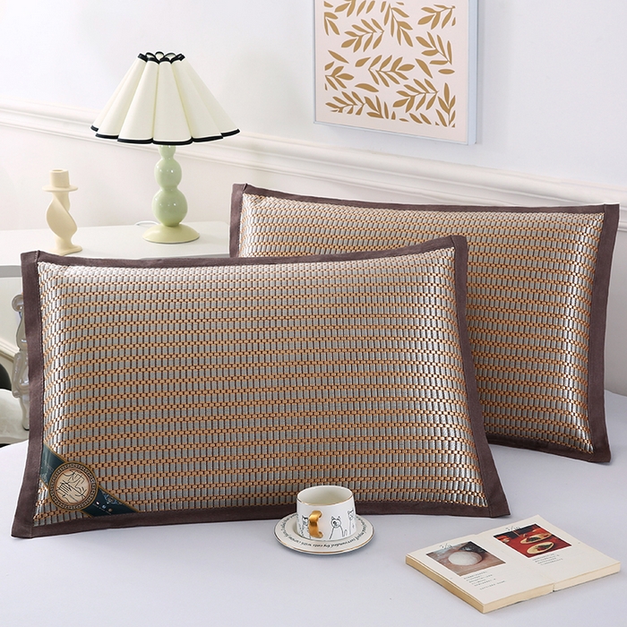 91家纺网 家纺一手货源 找家纺 小牛席业 2026新款冰藤枕套A夏凉枕套系列凉枕套夏天枕套冰丝枕套竹枕套藤枕套冰藤枕套 角标冰藤凉枕套（条纹金色）