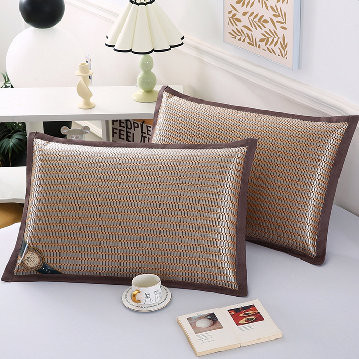 91家纺网 家纺一手货源 找家纺 小牛席业 2026新款冰藤枕套A夏凉枕套系列凉枕套夏天枕套冰丝枕套竹枕套藤枕套冰藤枕套 角标冰藤凉枕套（条纹金色）