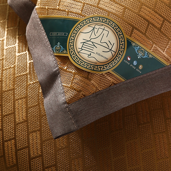 91家纺网 家纺一手货源 找家纺 小牛席业 2026新款冰藤枕套A夏凉枕套系列凉枕套夏天枕套冰丝枕套竹枕套藤枕套冰藤枕套 角标金玉满堂凉枕套（咖色）