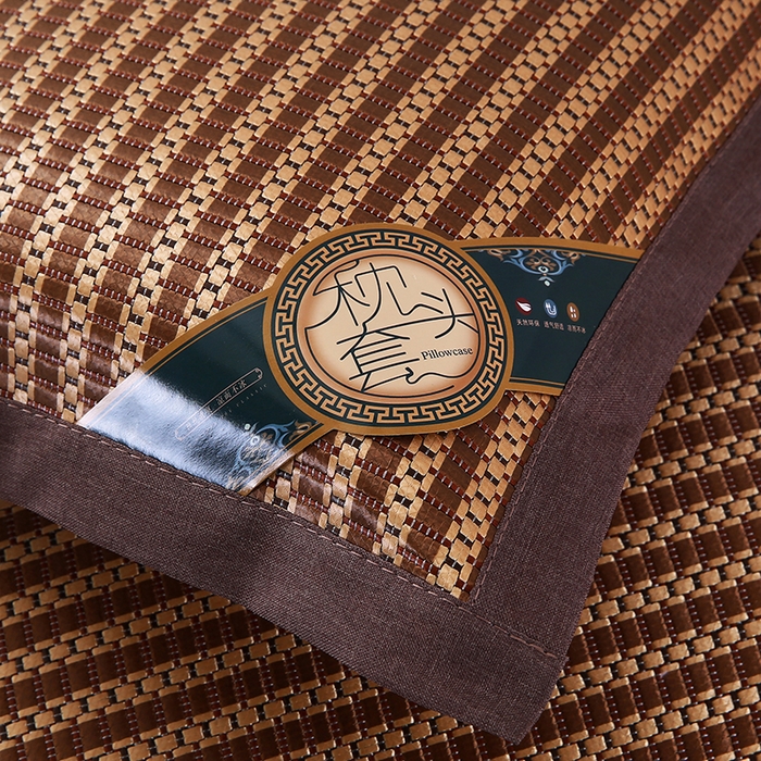 91家纺网 家纺一手货源 找家纺 小牛席业 2026新款冰藤枕套A夏凉枕套系列凉枕套夏天枕套冰丝枕套竹枕套藤枕套冰藤枕套 角标冰藤凉枕套（条纹咖色）