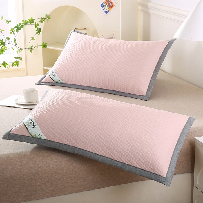 91家纺网 家纺一手货源 找家纺 小牛席业 2026新款3D千鸟格按摩冷感豆豆夏凉枕套系列 粉色