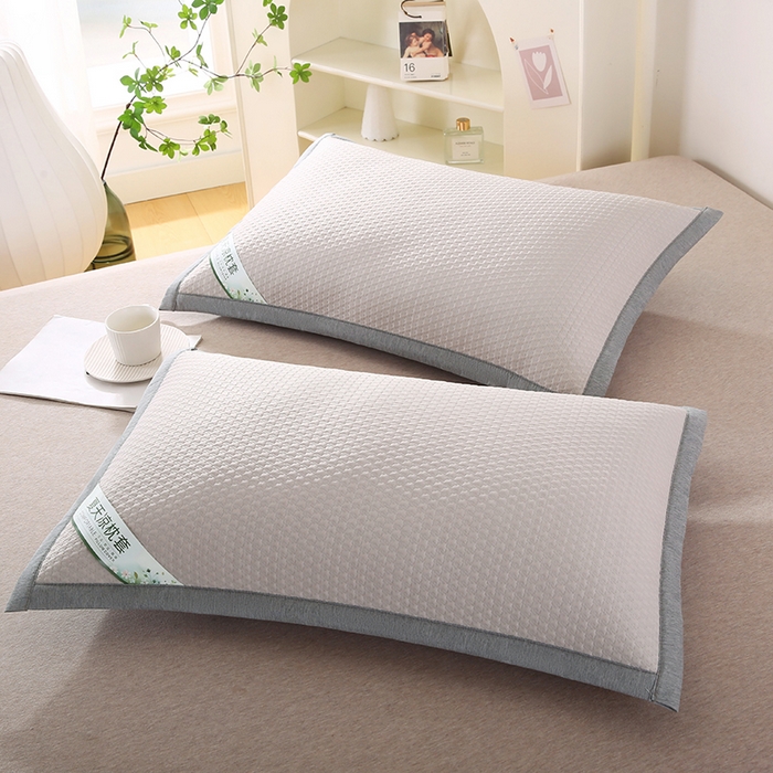 91家纺网 家纺一手货源 找家纺 小牛席业 2026新款3D千鸟格按摩冷感豆豆夏凉枕套系列 米色