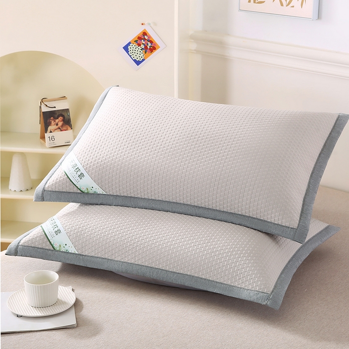 91家纺网 家纺一手货源 找家纺 小牛席业 2026新款3D千鸟格按摩冷感豆豆夏凉枕套系列 米色