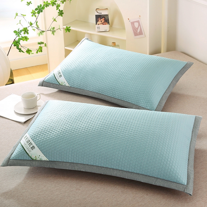 91家纺网 家纺一手货源 找家纺 小牛席业 2026新款3D千鸟格按摩冷感豆豆夏凉枕套系列 蓝色