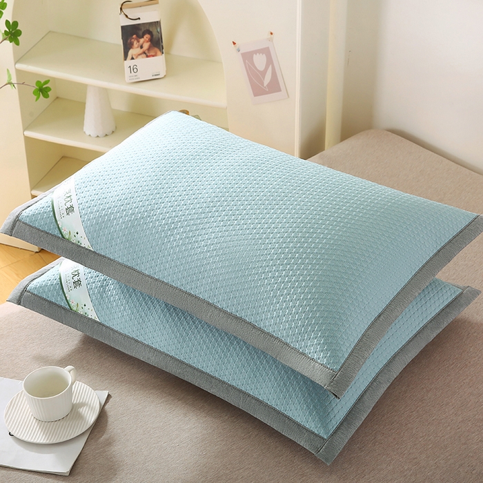 91家纺网 家纺一手货源 找家纺 小牛席业 2026新款3D千鸟格按摩冷感豆豆夏凉枕套系列 蓝色