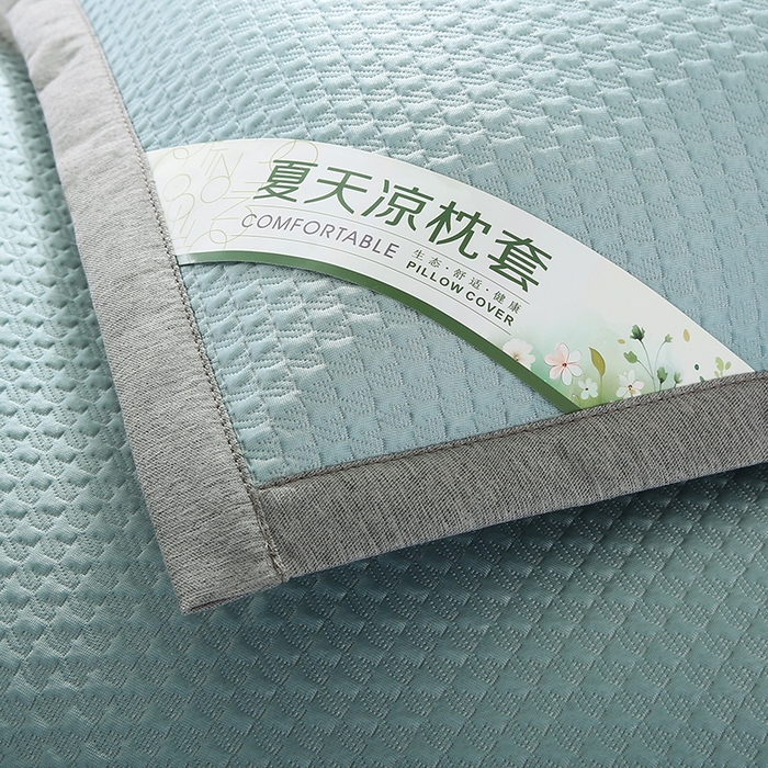 91家纺网 家纺一手货源 找家纺 小牛席业 2026新款3D千鸟格按摩冷感豆豆夏凉枕套系列 蓝色