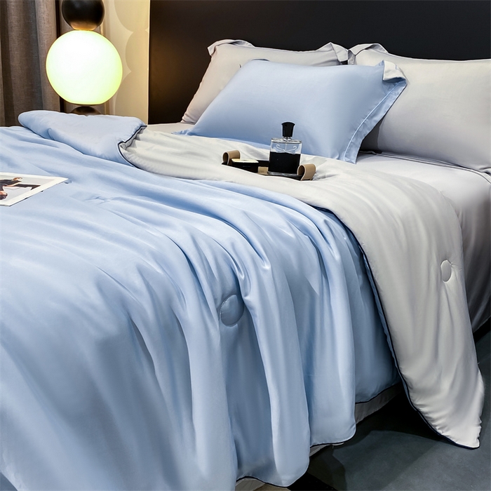 91家纺网 家纺一手货源 找家纺 绒棉世家 2026新款100%莱赛尔纯色天丝面料夏被四件套终版 海天蓝