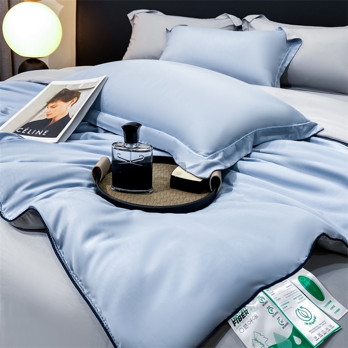 91家纺网 家纺一手货源 找家纺 绒棉世家 2026新款100%莱赛尔纯色天丝面料夏被四件套终版 海天蓝