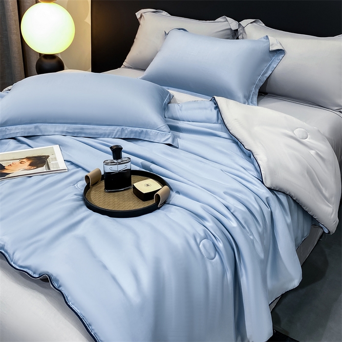 91家纺网 家纺一手货源 找家纺 绒棉世家 2026新款100%莱赛尔纯色天丝面料夏被四件套终版 海天蓝