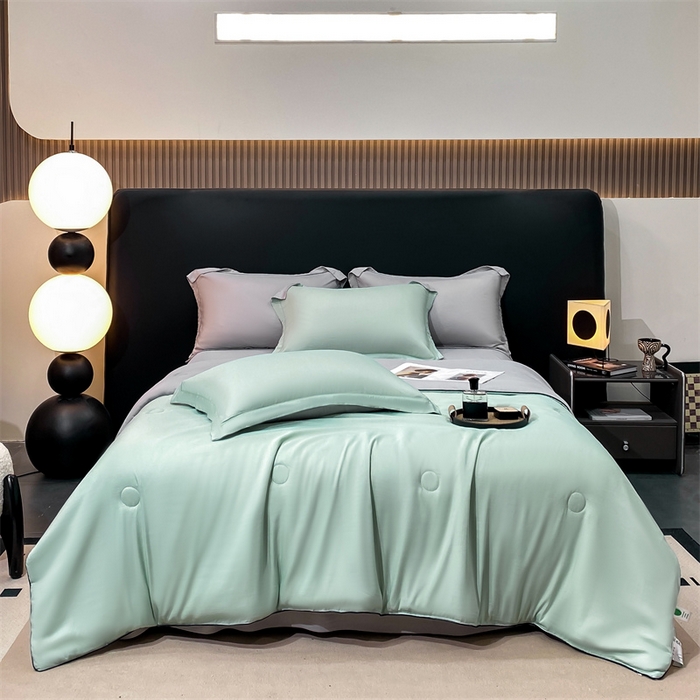 绒棉世家 2026新款100%莱赛尔纯色天丝面料夏被四件套终版 清新绿