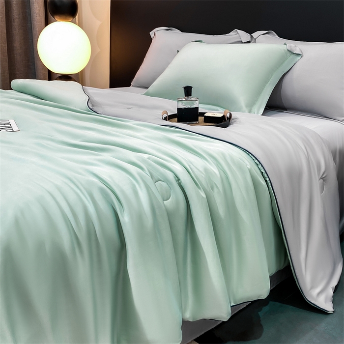 91家纺网 家纺一手货源 找家纺 绒棉世家 2026新款100%莱赛尔纯色天丝面料夏被四件套终版 清新绿