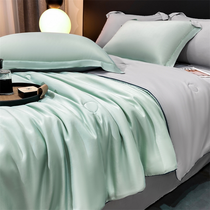 91家纺网 家纺一手货源 找家纺 绒棉世家 2026新款100%莱赛尔纯色天丝面料夏被四件套终版 清新绿