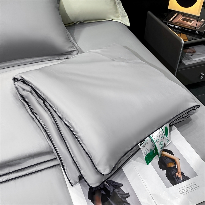 91家纺网 家纺一手货源 找家纺 绒棉世家 2026新款100%莱赛尔纯色天丝面料夏被四件套终版 绅士灰
