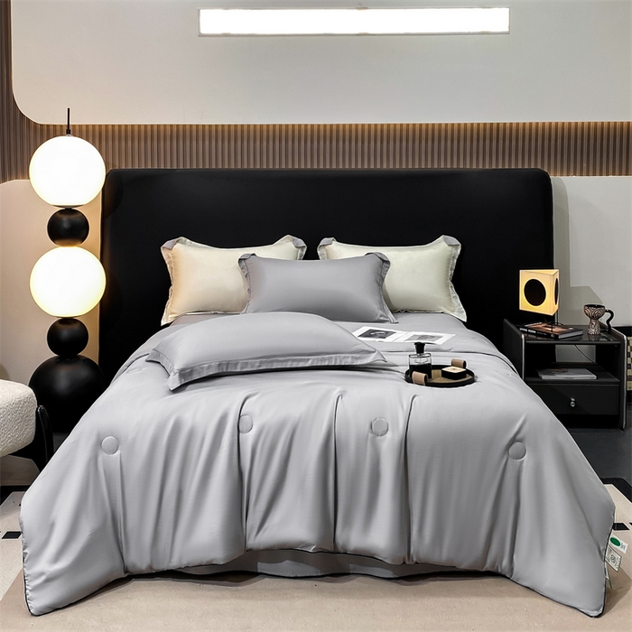 绒棉世家 2026新款100%莱赛尔纯色天丝面料夏被四件套终版 绅士灰