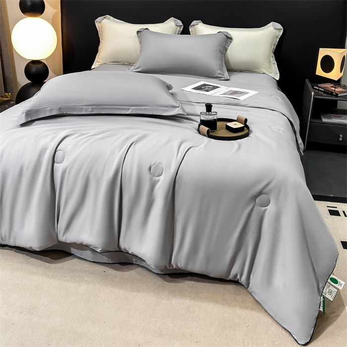 91家纺网 家纺一手货源 找家纺 绒棉世家 2026新款100%莱赛尔纯色天丝面料夏被四件套终版 绅士灰