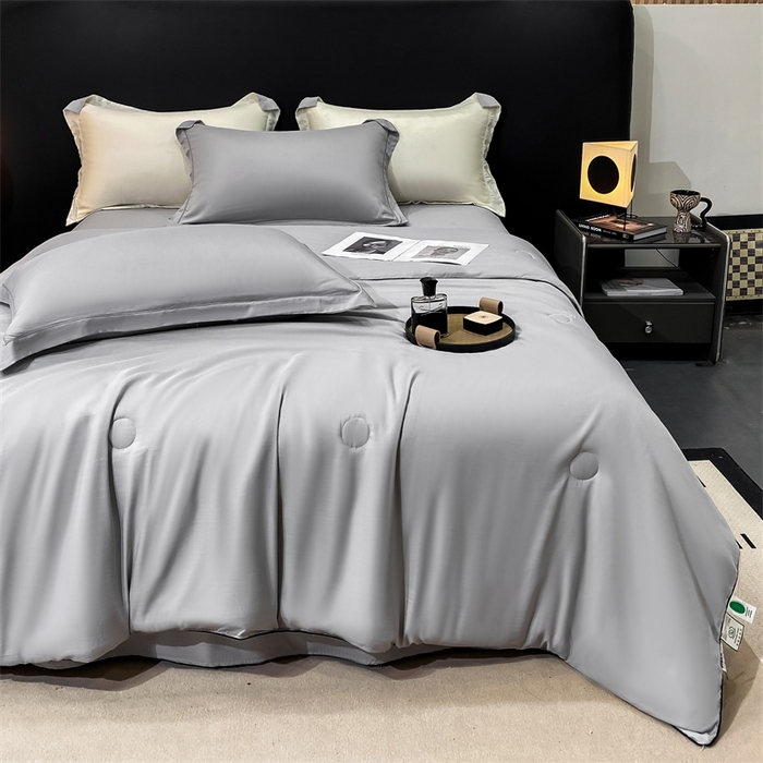 91家纺网 家纺一手货源 找家纺 绒棉世家 2026新款100%莱赛尔纯色天丝面料夏被四件套终版 绅士灰