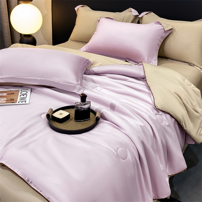 91家纺网 家纺一手货源 找家纺 绒棉世家 2026新款100%莱赛尔纯色天丝面料夏被四件套终版 香芋紫