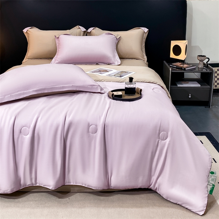 91家纺网 家纺一手货源 找家纺 绒棉世家 2026新款100%莱赛尔纯色天丝面料夏被四件套终版 香芋紫