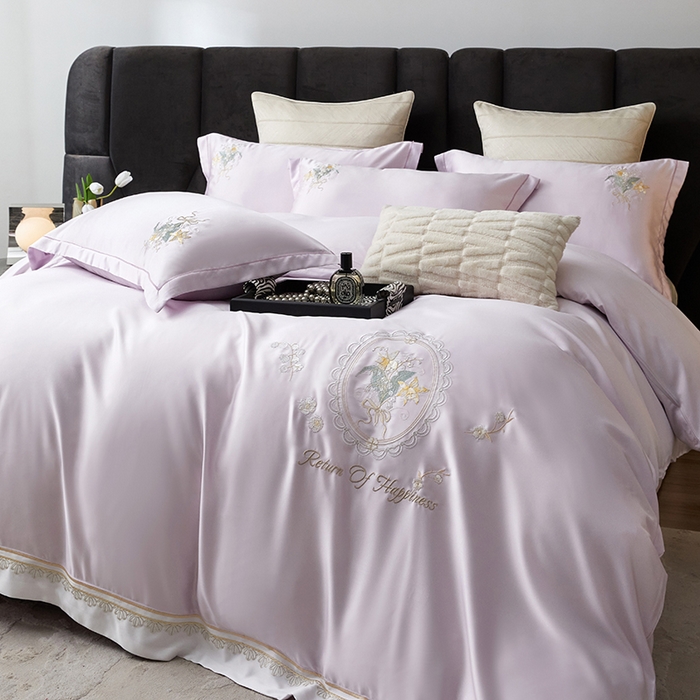 91家纺网 家纺一手货源 找家纺 优贝家纺 2026新款天丝面料独家专版繁花似锦刺绣四件套 繁花似锦-香芋紫