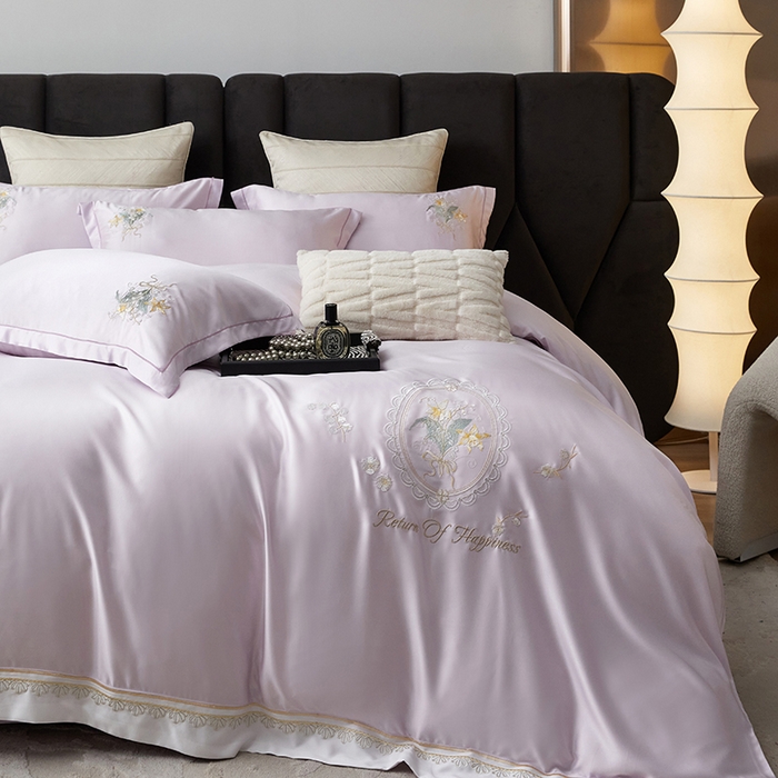 优贝家纺 2026新款天丝面料独家专版繁花似锦刺绣四件套 繁花似锦-香芋紫