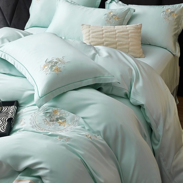 91家纺网 家纺一手货源 找家纺 优贝家纺 2026新款天丝面料独家专版繁花似锦刺绣四件套 繁花似锦-清新绿