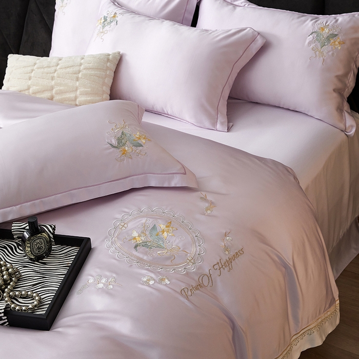 91家纺网 家纺一手货源 找家纺 优贝家纺 2026新款天丝面料独家专版繁花似锦刺绣四件套 繁花似锦-香芋紫