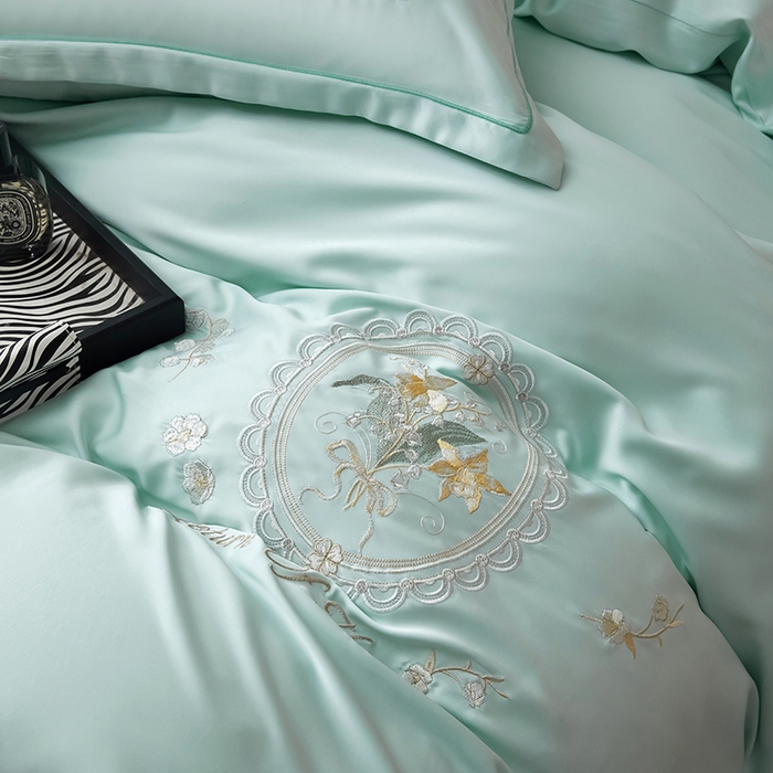 91家纺网 家纺一手货源 找家纺 优贝家纺 2026新款天丝面料独家专版繁花似锦刺绣四件套 繁花似锦-清新绿