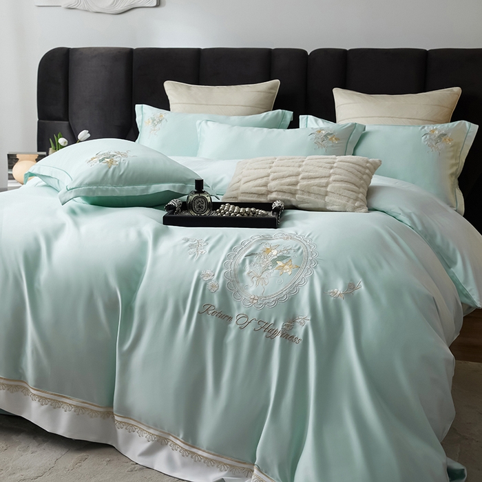 91家纺网 家纺一手货源 找家纺 优贝家纺 2026新款天丝面料独家专版繁花似锦刺绣四件套 繁花似锦-清新绿