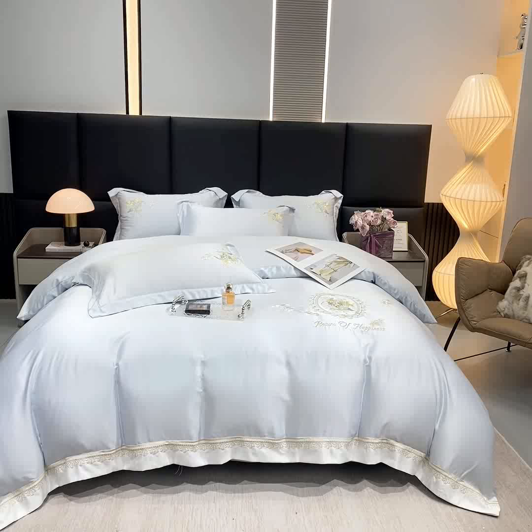 91家纺网 家纺一手货源 找家纺 优贝家纺 2026新款天丝面料独家专版繁花似锦刺绣四件套 繁花似锦-深海蓝