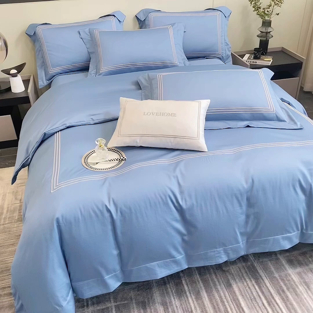 91家纺网 家纺一手货源 找家纺 家居1号家纺 2026新款100支新疆长绒棉纯棉四件套-爱丽丝 爱丽丝-宾利蓝