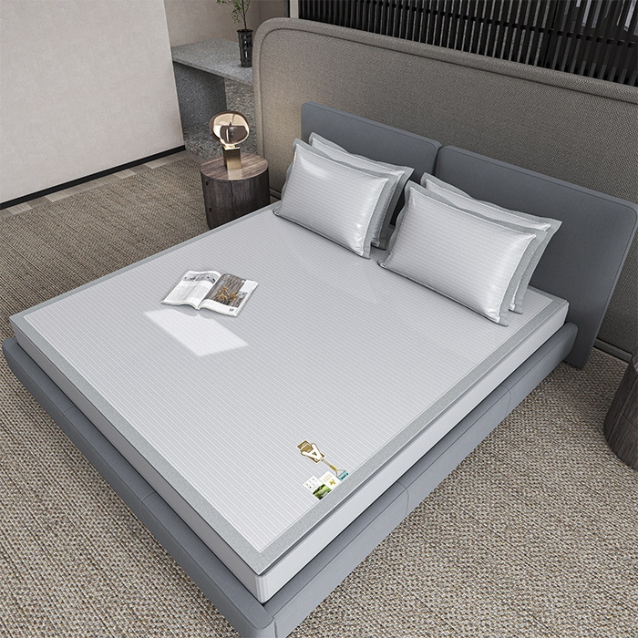 小牛席业 2026新款PE凉感纤维无印风纯色凉感冰丝席凉席席子 PE凉感-无印条纹(灰色)