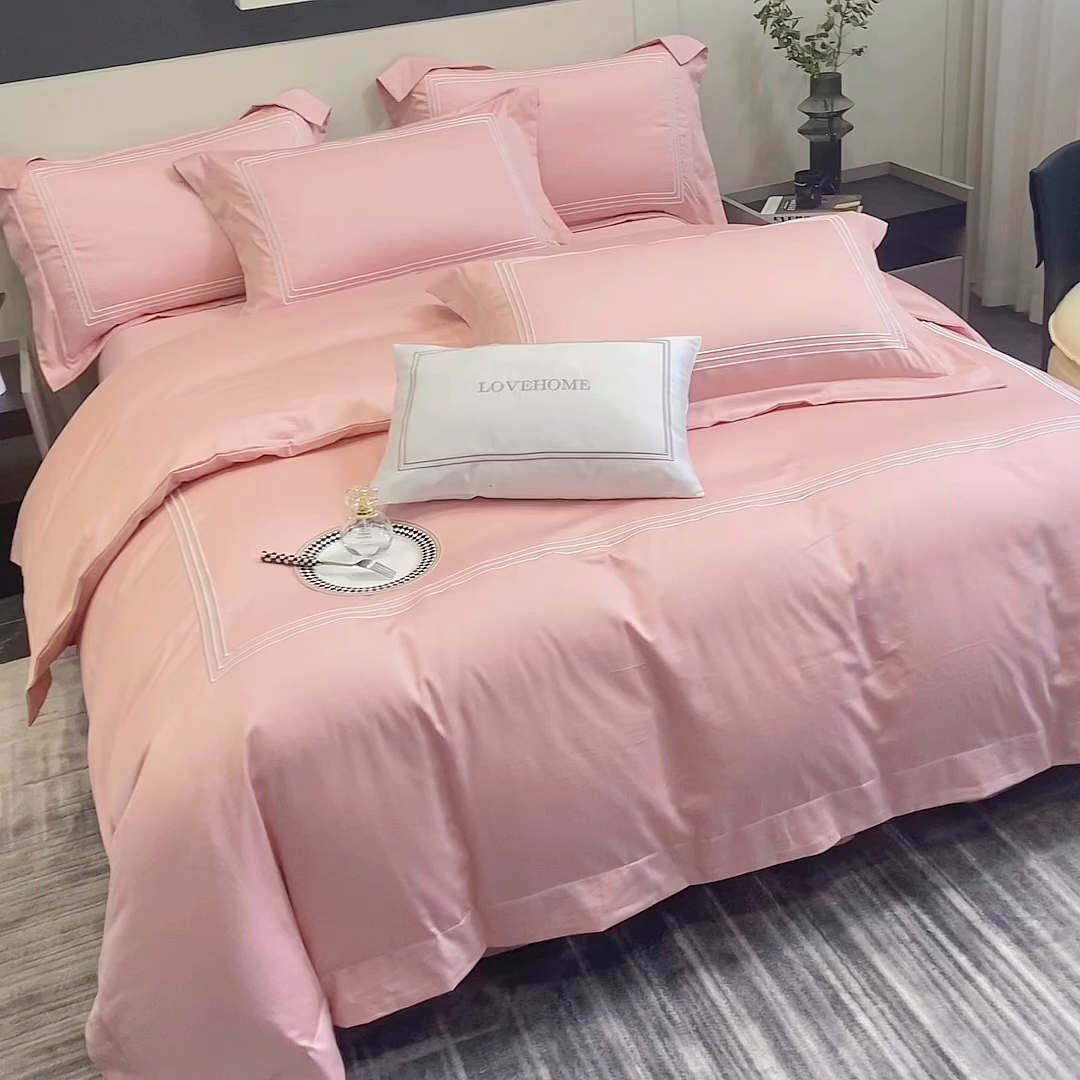 91家纺网 家纺一手货源 找家纺 家居1号家纺 2026新款100支新疆长绒棉纯棉四件套-爱丽丝 爱丽丝-粉豆沙