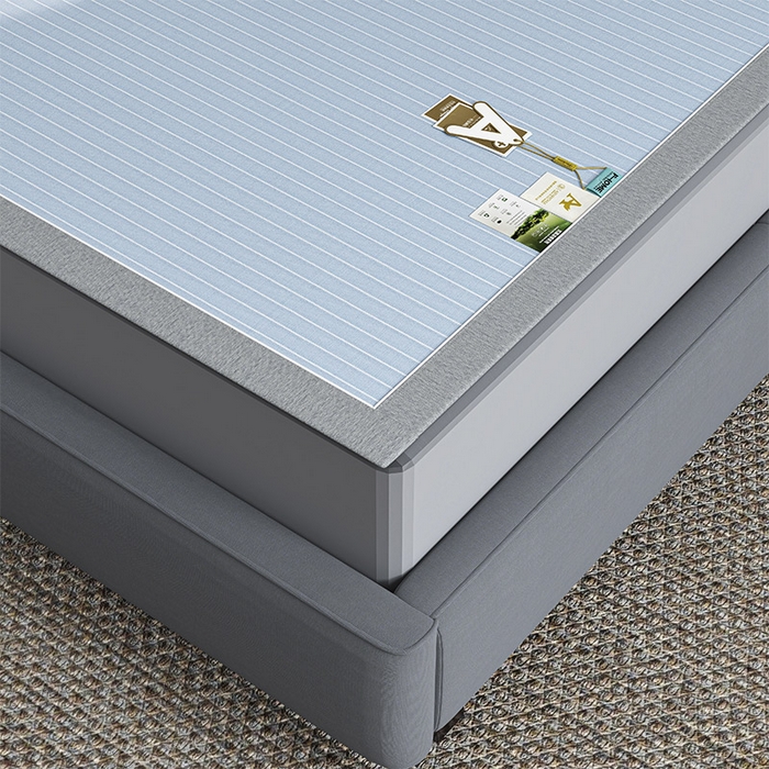 91家纺网 家纺一手货源 找家纺 小牛席业 2026新款PE凉感纤维无印风纯色凉感冰丝席凉席席子 PE凉感-无印条纹(蓝色)