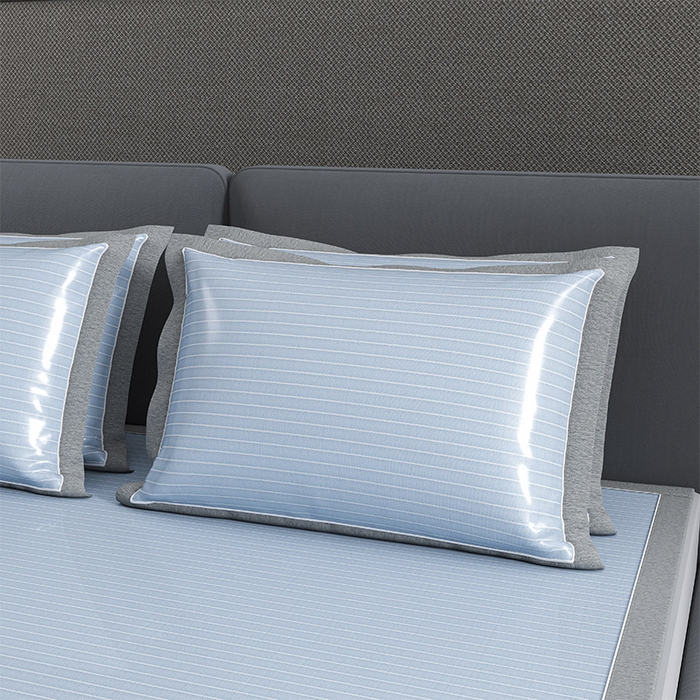 91家纺网 家纺一手货源 找家纺 小牛席业 2026新款PE凉感纤维无印风纯色凉感冰丝席凉席席子 PE凉感-无印条纹(蓝色)