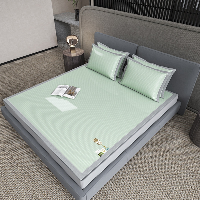 小牛席业 2026新款PE凉感纤维无印风纯色凉感冰丝席凉席席子 PE凉感-无印条纹(绿色)