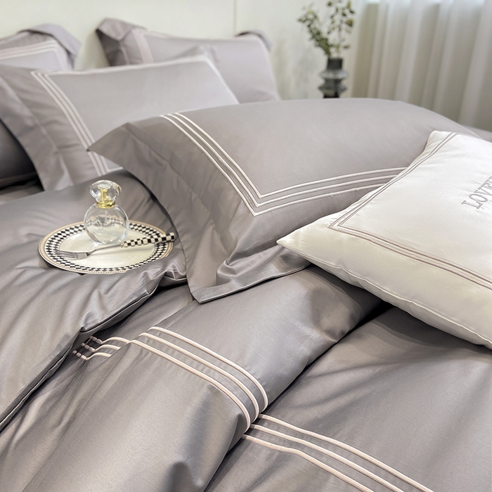 91家纺网 家纺一手货源 找家纺 家居1号家纺 2026新款100支新疆长绒棉纯棉四件套-爱丽丝 爱丽丝-高级灰