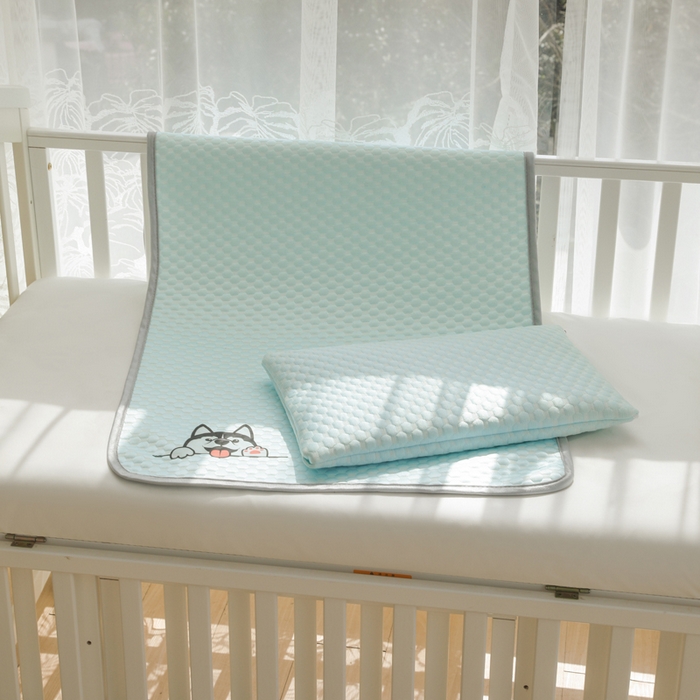 91家纺网 家纺一手货源 找家纺 宅部落 2026新款凉感豆豆儿童凉席席子 哈士奇-淡蓝