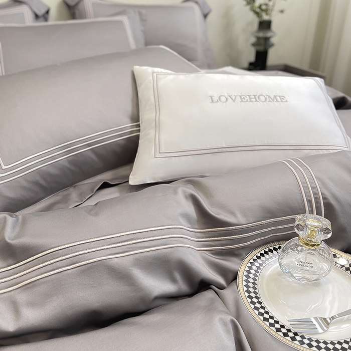 91家纺网 家纺一手货源 找家纺 家居1号家纺 2026新款100支新疆长绒棉纯棉四件套-爱丽丝 爱丽丝-高级灰