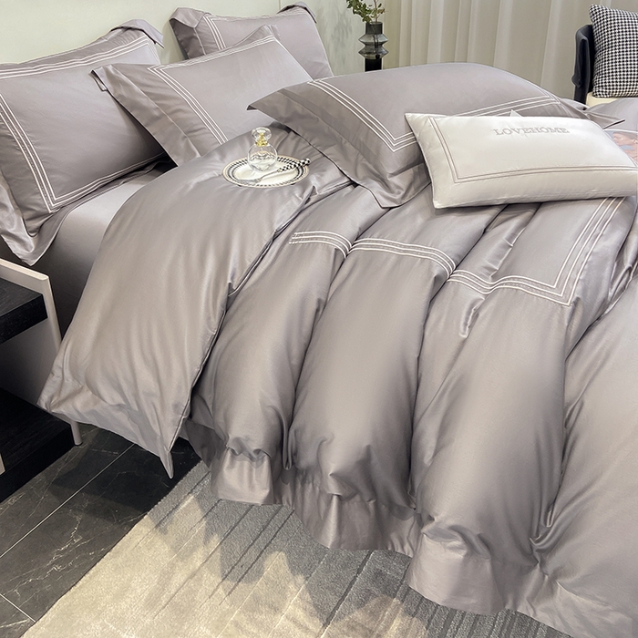 91家纺网 家纺一手货源 找家纺 家居1号家纺 2026新款100支新疆长绒棉纯棉四件套-爱丽丝 爱丽丝-高级灰